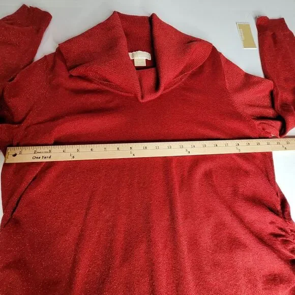 Michael Kors Sweater Women's Red Metallic Ruche Sides Cowl Neck Pullover Sz 2X - Picture 8 of 12